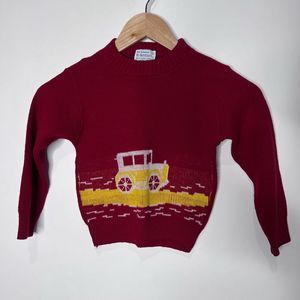 Vintage Dr. Denton's Sweater Red Yellow Truck Crew Neck Boy's Size 6
